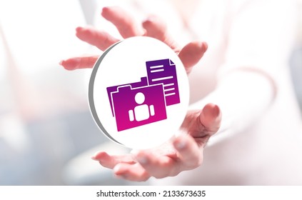 Personal data concept between hands of a woman in background