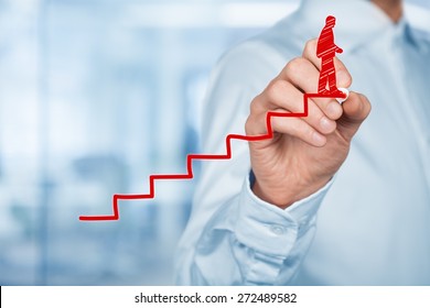 Personal development, personal and career finished growth, success, progress, motivation and potential concepts. Coach (human resources officer, supervisor) helps employee with his growth. 