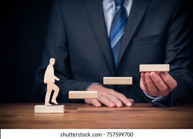 Personal development, personal and career growth, progress and potential concepts. Coach (human resources officer, manager, mentor) motivate employee to growth.