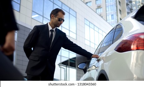 Personal Driver Meeting And Opening Car Door For Lady Boss, Bodyguard Duties