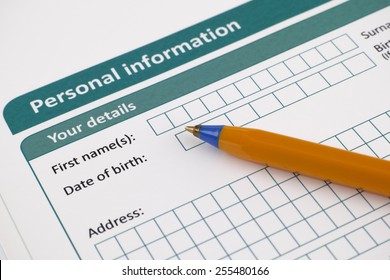 Personal Information Form With Ballpoint Pen. 