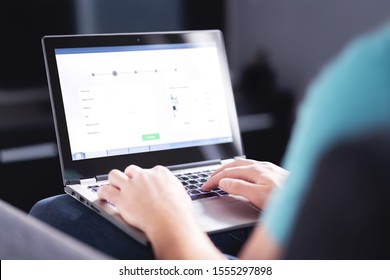 Personal information to shop online. Filling electronic form on internet with laptop. Digital customer info on website. Man buying a service or ordering a product. Web data protection in e commerce. - Shutterstock ID 1555297898