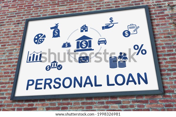 Personal loan concept drawn on a billboard fixed on\
a brick wall