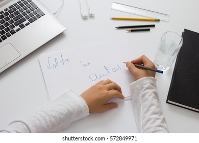 Personal Perspective Of Young Man. Male Hands Writing 