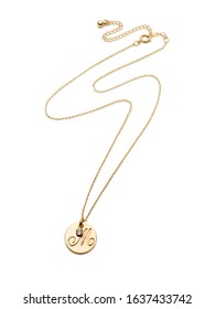 Personalized Engraved Gold Necklace On White Background 