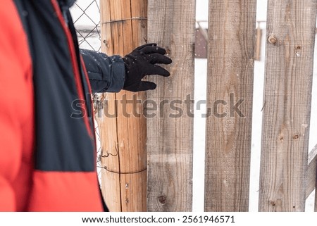 Image, Stock Photo Snow-covered wire mesh fence