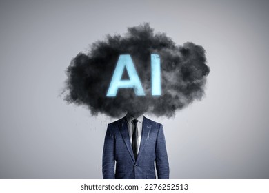 A person's head covered by an AI-labeled dark cloud - Shutterstock ID 2276252513