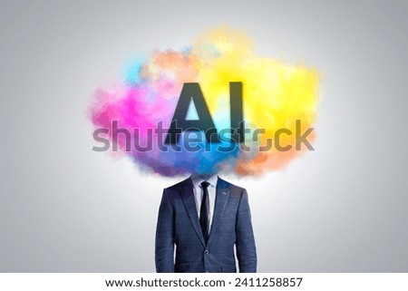 A Person's Head Covered in a Colorful Cloud Labeled AI