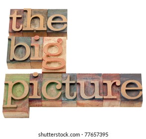 Perspective Concept - The Big Picture Isolated Phrase In Vintage Wood Letterpress Printing Blocks