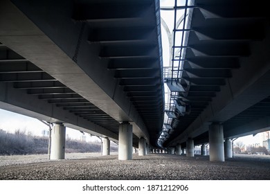 Perspective landscape under highway bridge