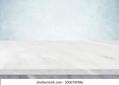 Perspective Marble Table Surface Background, Grey And White Marble Table Top For Kitchen Product Display Background, Empty Desk, Shelf, Counter And Green Wall For Food And Store Backdrop, Template