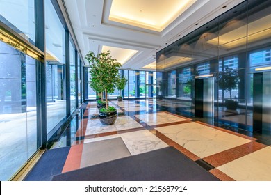 Perspective Of The Modern Lobby, Hallway Of The Luxury Hotel, Shopping Mall, Business Center In Vancouver, Canada. Interior Design.