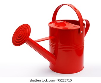 perspective of red watering can