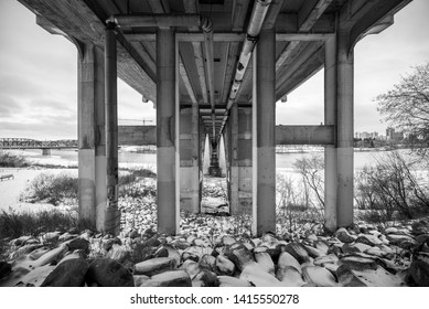 Perspective Underneath A Saskatoon Bridge, Canada