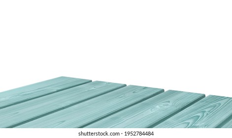 Perspective View Of Blue Wood Or Wooden Table Corner Isolated On White Background Including Clipping Path
