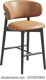 Perspective view of caramel leather stool