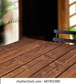 Perspective View Of Empty Or Blank Wooden Table Corner At Cafe