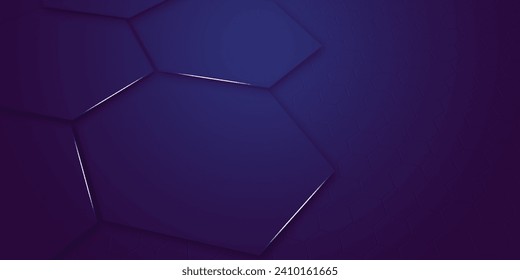 perspective view, geometric hexagon pattern, gradients, big and small with glowing. dark purple background