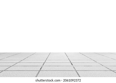 Perspective View Monotone white Brick Stone Pavement on The Ground for Street Road and white background