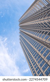 perspective view on skyscraper. high skyscraper perspective with sky