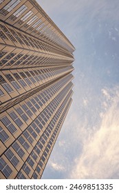 perspective view on skyscraper. high skyscraper perspective with sky