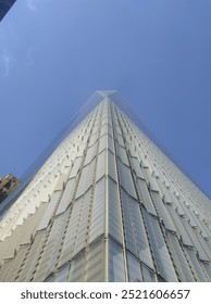 Perspective view of One World Trade Center building in New York City
