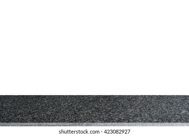 Perspective view of polished granite countertop / table top, isolated on white background. Stone slab used for several purposes i.e. professional montage, editing, processing of photographs, display