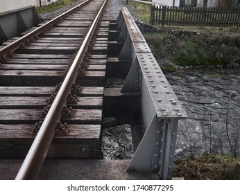 Perspective View Of Railroad Tracks And Small Steel Bridge. 