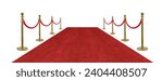 Perspective view red velvet rope barrier and golden poles and red carpet isolated on white background