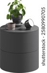 Perspective view of round bedside table