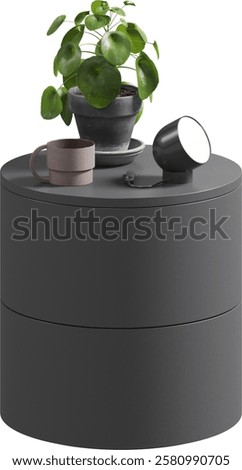 Perspective view of round bedside table