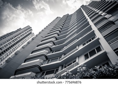 Perspective view up the side of a skyscraper
