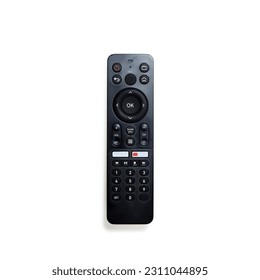 Perspective view of television and audio remote control isolated on white background - Shutterstock ID 2311044895