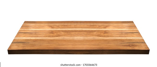 Perspective view of wood or wooden table corner isolated on white background including clipping path
