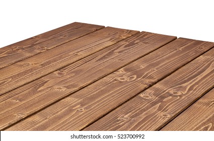 Perspective view of wood or wooden table corner on white background including clipping path
