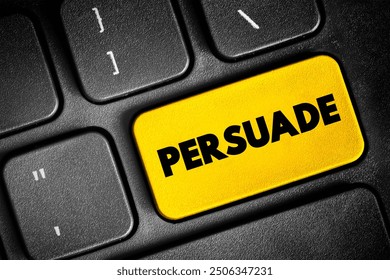Persuade text button on keyboard, concept background