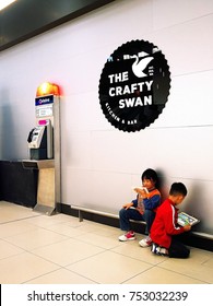 Perth, Australia - 6 September 2017 : Young Kids Watching YouTube Using The Free WIFI From The Airport At International Perth Airport. Kids Using Gadgets Are The New Phenomenon. 