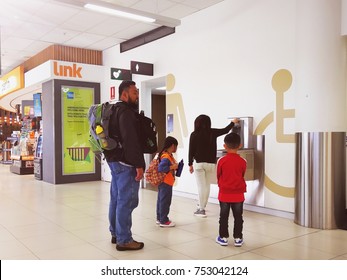 Perth, Australia - 6 September 2017 : Family Queue To Refill Their Water Bottle At Perth International Airport.