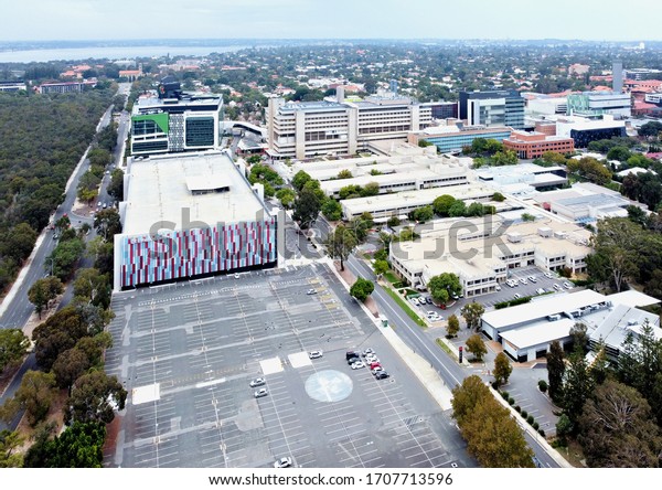 PERTH, AUSTRALIA - APRIL\
18TH 2020: Aerial view of The QE11 Medical Centre and Sir Charles\
Gairdner Hospital, Northern Aspect, taken by drone from Rosalie\
Park looking South.