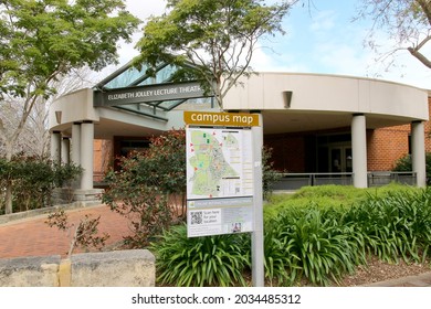 Perth, Australia - August 27, 2021: Campus Map In Front Of Elizabeth Jolly Lecture Theatre Curtin University Bentley Campus
