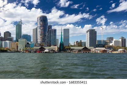 Perth / Australia - February 13 2020: City With Bell Tower From Ferry