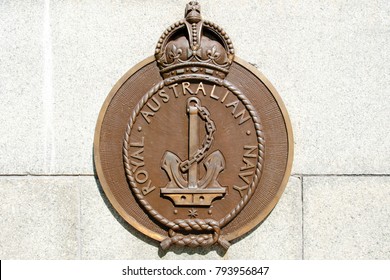 PERTH, AUSTRALIA - January 10, 2018: Bronze Crest Of Royal Australian Navy