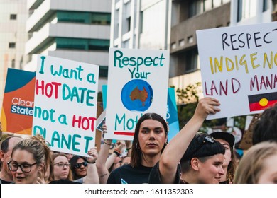 PERTH, AUSTRALIA - January 19th, 2020: people protesting along the streets of Perth asking for climate change action after the dramatic bushfires the country has faced in the early summer 2019-2020
