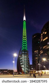 Perth / Australia - January 26 2020: Bell Tower By Hames Sharley Lit At Dusk