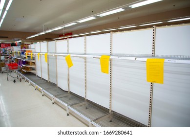 Perth, Australia - March 10, 2020: Supply Shortage Of Toilet Paper During The Coronavirus Crisis