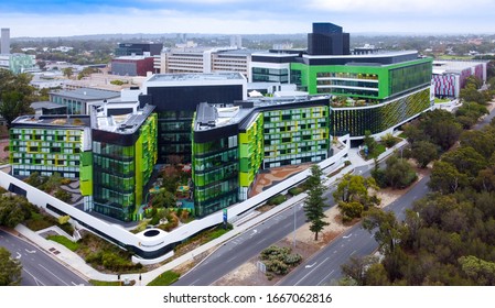 PERTH, AUSTRALIA - MARCH 7TH 2020: Aerial View Of Perth Children's Hospital, Eastern Aspect, Taken By Drone From King's Park Looking North West.