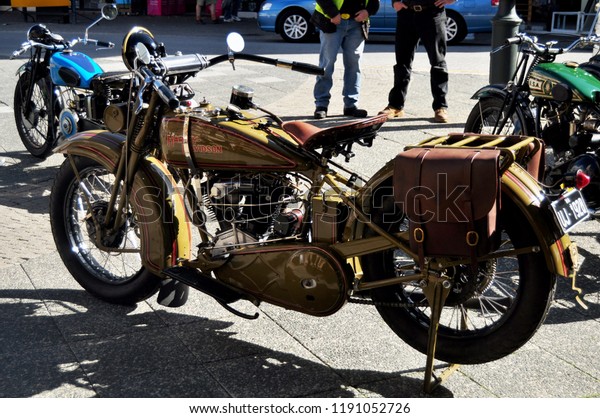 PERTH, AUSTRALIA - MAY 28 : Australian people\
joining with classic retro motorcycle and car festival for show\
people at garden park of St. John\'s Anglican Church on May 28, 2016\
in Perth, Australia