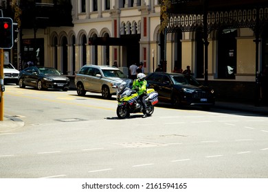 Perth, Australia - November 20, 2021: Traffic Enforcement Police Motorcycle In The City