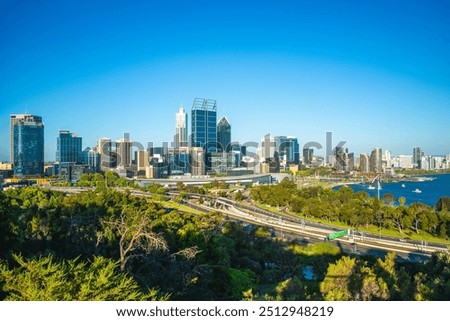 Perth CBD skyline, view over Kings Park and Botanic Garden in western Australia