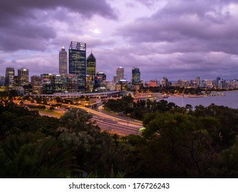 Perth City Skyline At Dusk, Australia